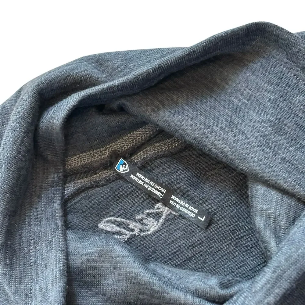 Kuhl Lea Pullover Women's Large Gray Cowl Neck Thumbholes Kangaroo Pocket EUC